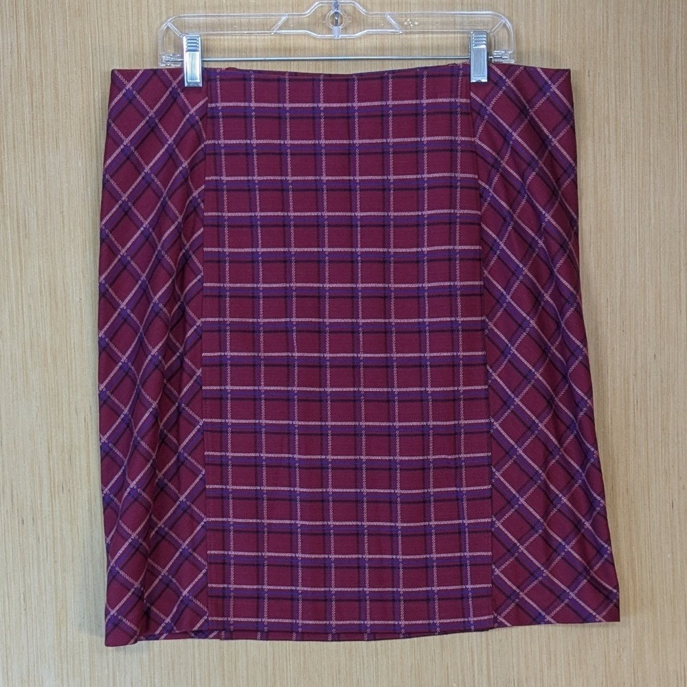 J. Jill Ponte Plaid Dark Academia Preppy Chic Knit Pencil Skirt Large Burgundy